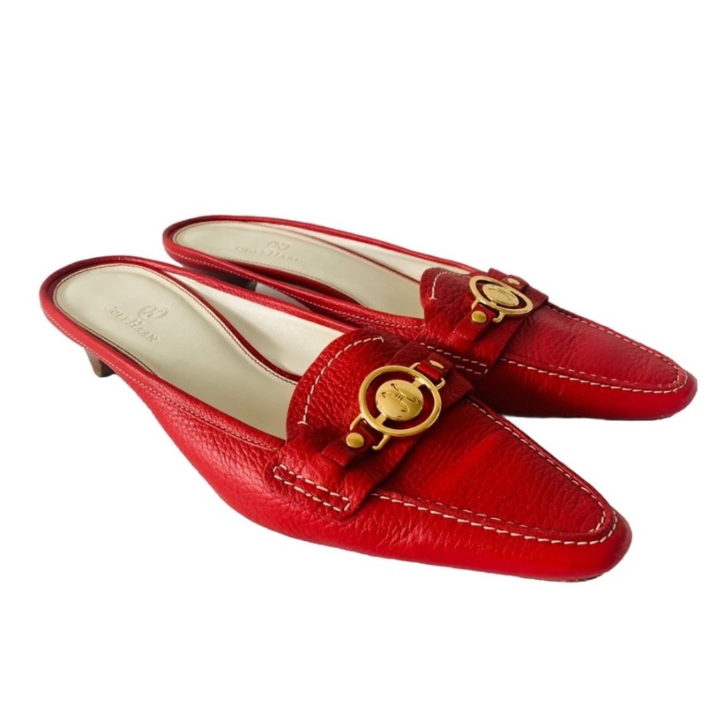 Cole Haan Leather Slip-On Kitten Heel Mules Women Size 8.5 Red Y2k 90s